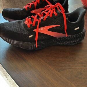 Brooks Launch Black and Neon Red/Orange Athletic Running Shoes